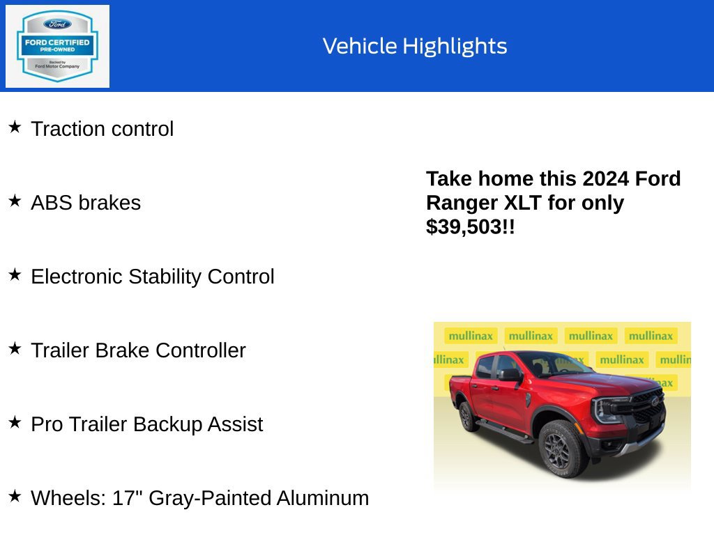Certified 2024 Ford Ranger XLT w/ FX4 Off-Road Package AWD/4WD image 19