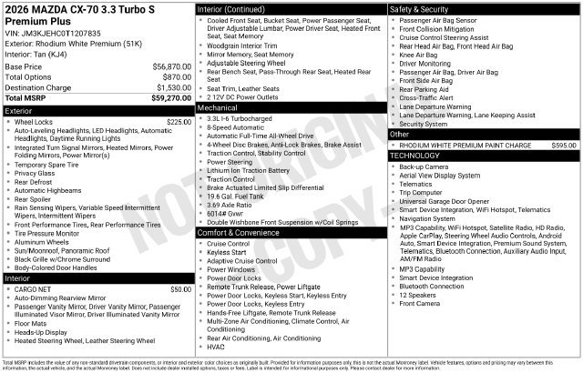 New 2026 MAZDA CX-70 3.3 Turbo S w/ Premium Plus AWD/4WD image 4