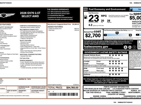 Certified 2026 Genesis GV70 2.5T Select AWD/4WD image 3