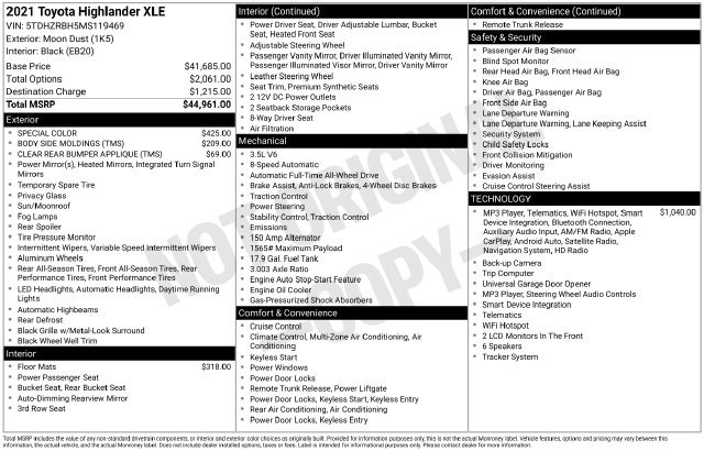 Used 2021 Toyota Highlander XLE AWD/4WD image 35
