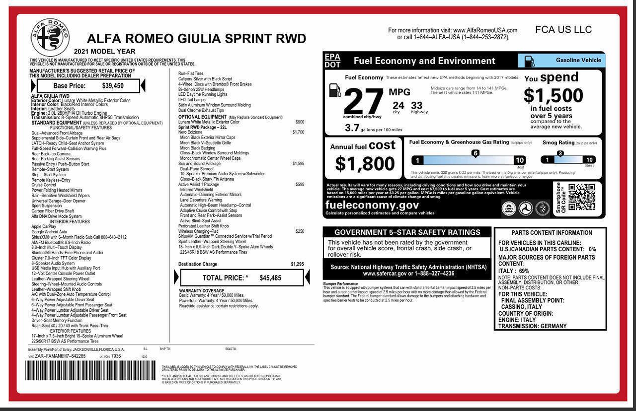 Used 2021 Alfa Romeo Giulia Sprint w/ Nero Edizione RWD image 12