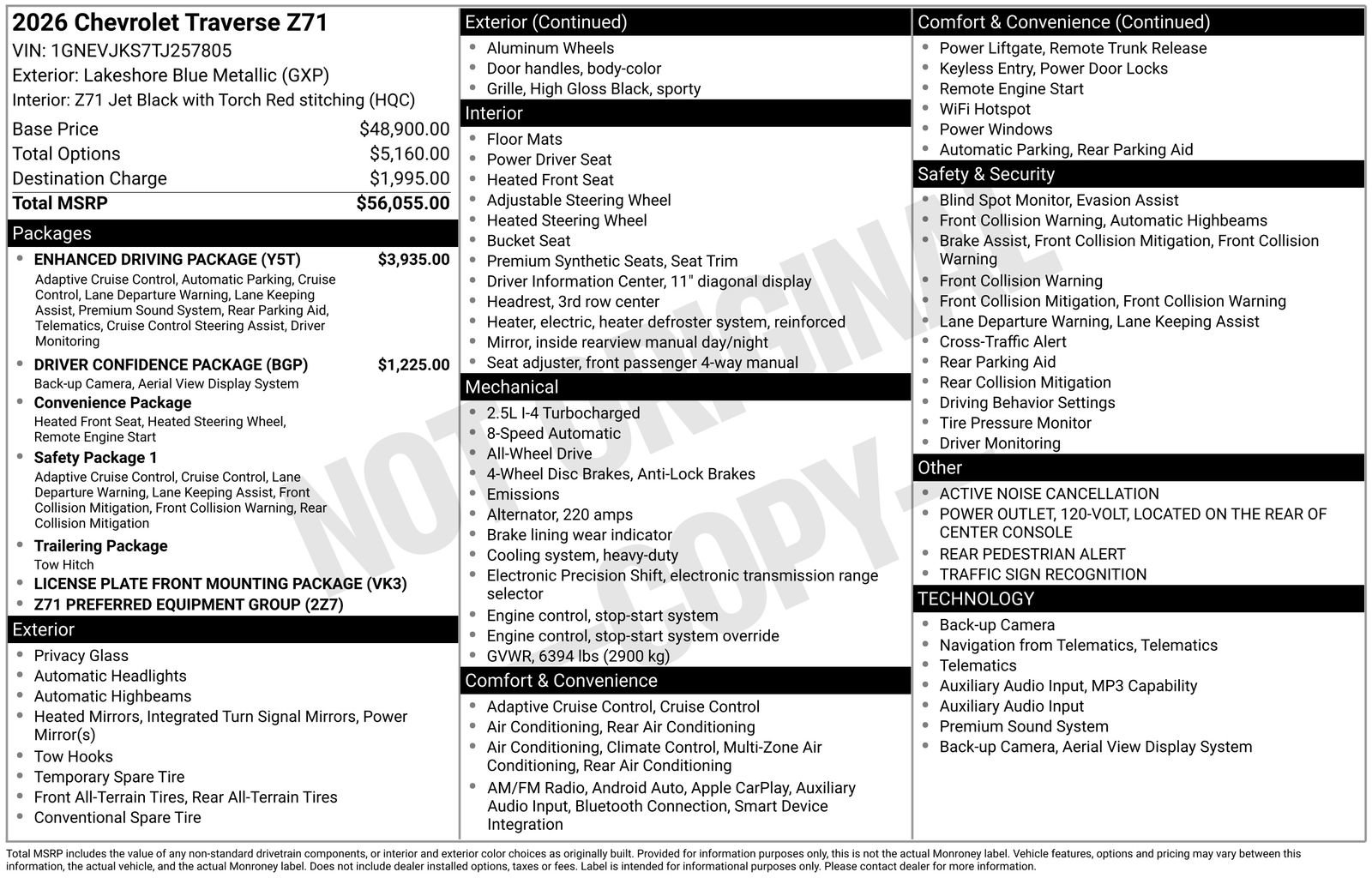 New 2026 Chevrolet Traverse Z71 w/ Enhanced Driving Package AWD/4WD image 4