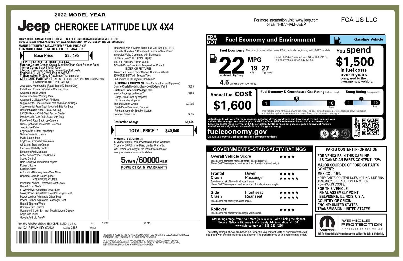Used 2022 Jeep Cherokee Latitude Lux w/ Sun & Sound Group AWD/4WD image 3