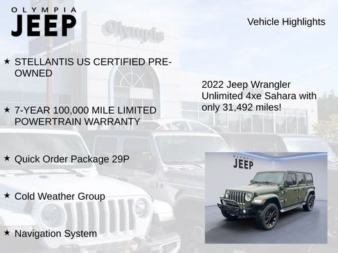 Certified 2022 Jeep Wrangler Unlimited Sahara 4xe w/ Cold Weather Group image 7