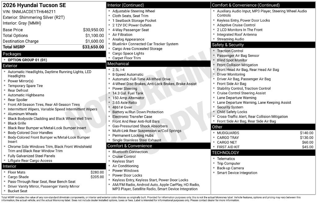 New 2026 Hyundai Tucson SE AWD/4WD image 31