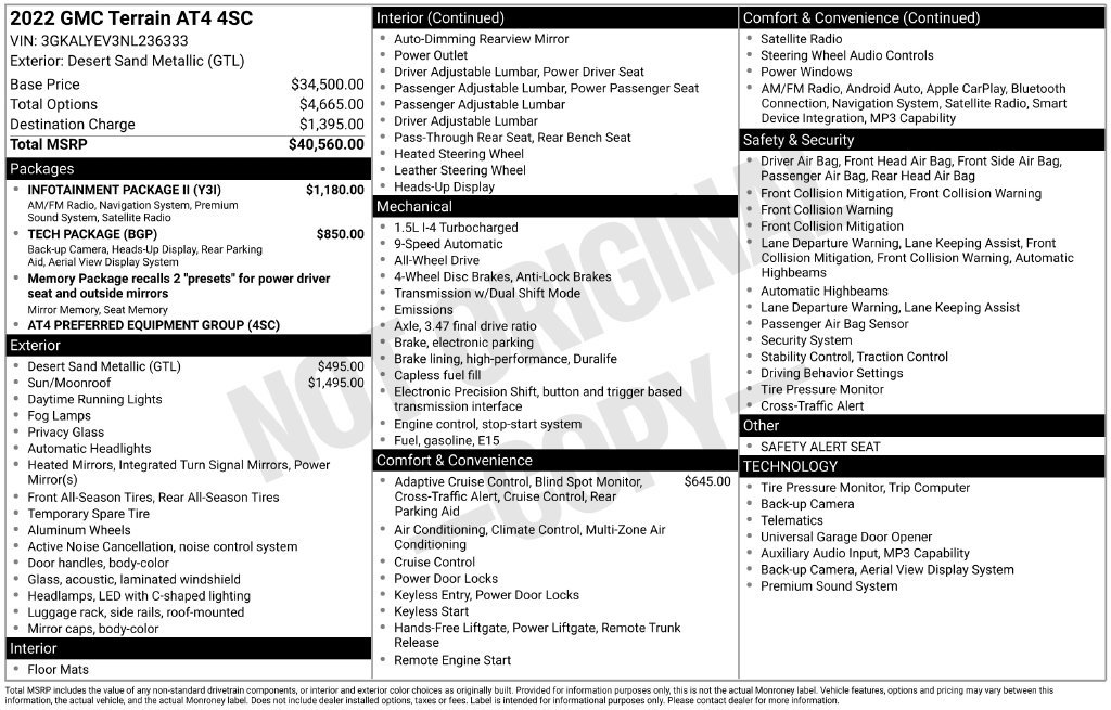 Used 2022 GMC Terrain AT4 w/ Infotainment Package II AWD/4WD image 6