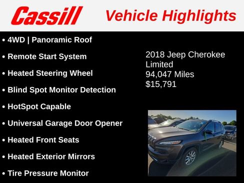 Used 2018 Jeep Cherokee Limited AWD/4WD image 3