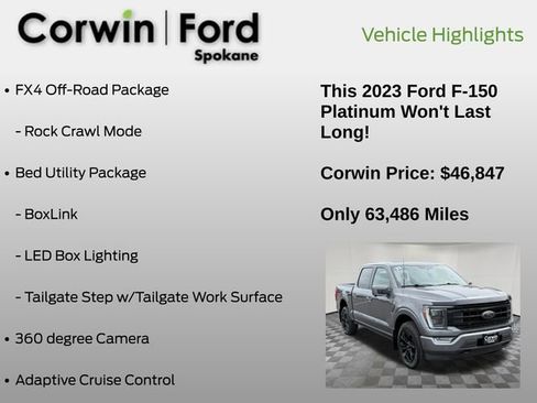 Certified 2023 Ford F150 Platinum w/ FX4 Off-Road Package AWD/4WD image 13