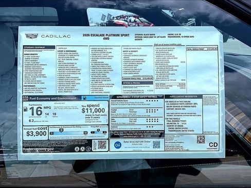 New 2026 Cadillac Escalade Platinum Sport w/ LPO, ONYX Package AWD/4WD image 13