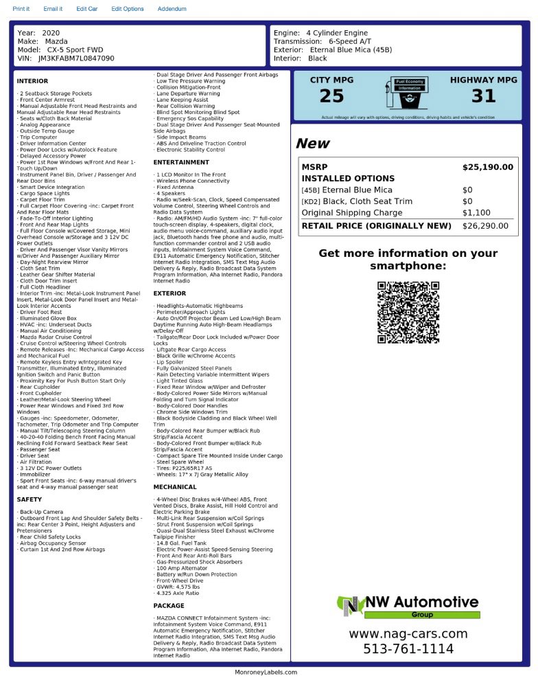 Used 2020 MAZDA CX-5 Sport FWD image 2