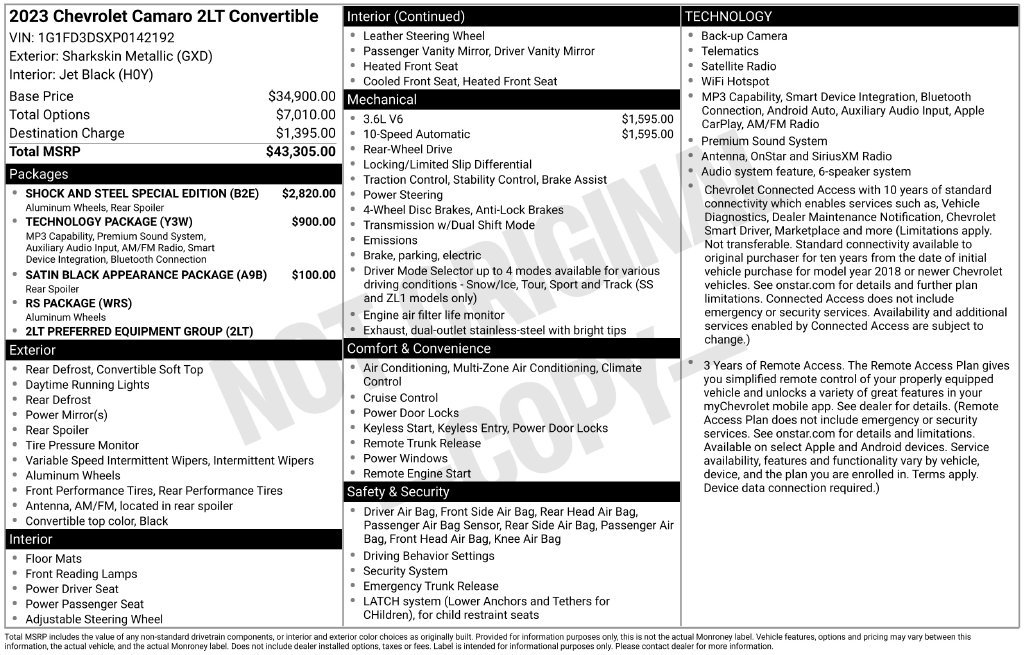 Used 2023 Chevrolet Camaro LT RWD image 15