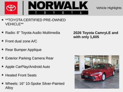 Certified 2026 Toyota Camry LE FWD image 10