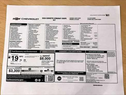New 2026 Chevrolet Corvette Stingray Preferred Cpe w/ Z51 Performance Package RWD image 11