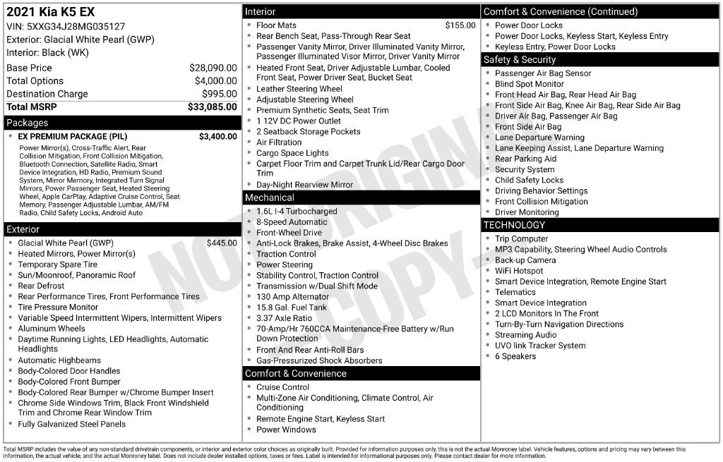 Used 2021 Kia K5 EX w/ EX Premium Package FWD image 2