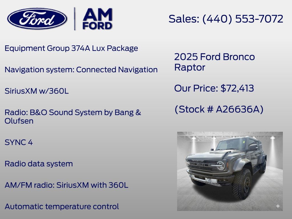 Used 2025 Ford Bronco Raptor w/ Interior Carbon Fiber Pack AWD/4WD image 8