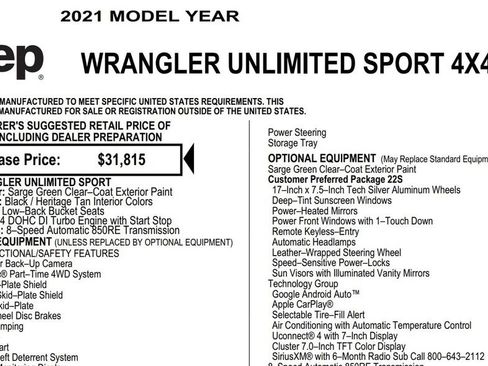 Used 2021 Jeep Wrangler Unlimited Sport AWD/4WD image 15