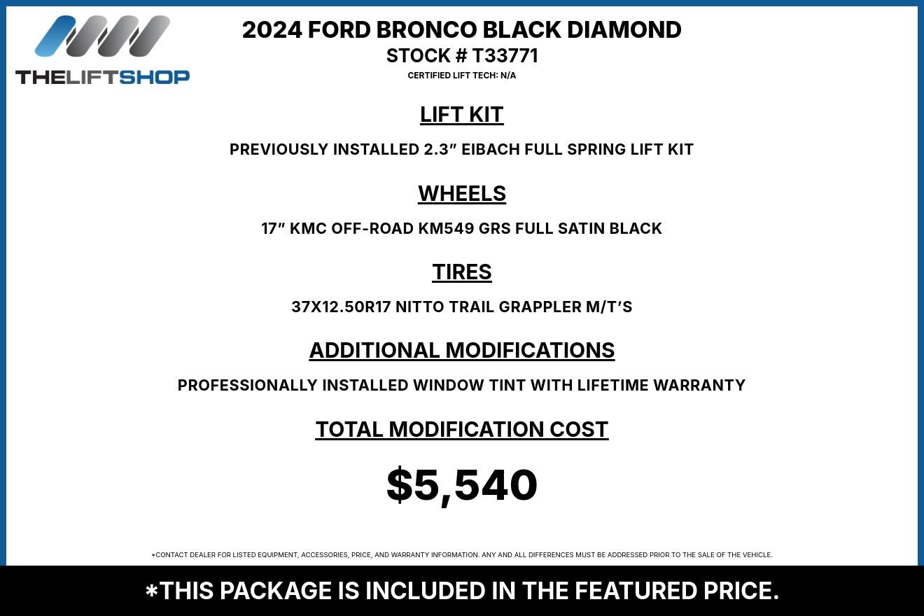 Used 2024 Ford Bronco Black Diamond w/ Sasquatch Package AWD/4WD image 2