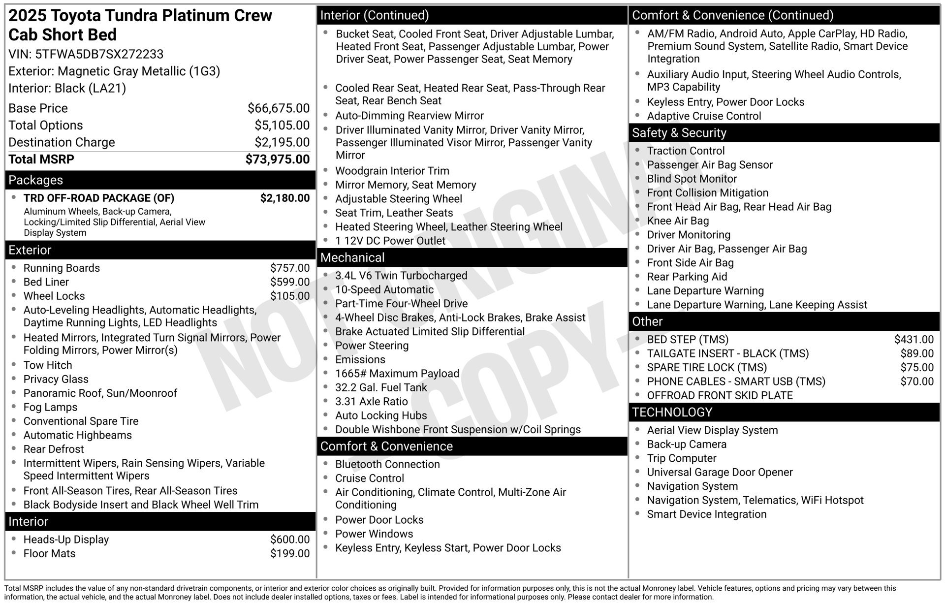 Used 2025 Toyota Tundra Platinum w/ TRD Off-Road Package AWD/4WD image 4