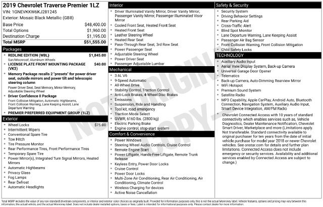Used 2019 Chevrolet Traverse Premier w/ Redline Edition AWD/4WD image 39