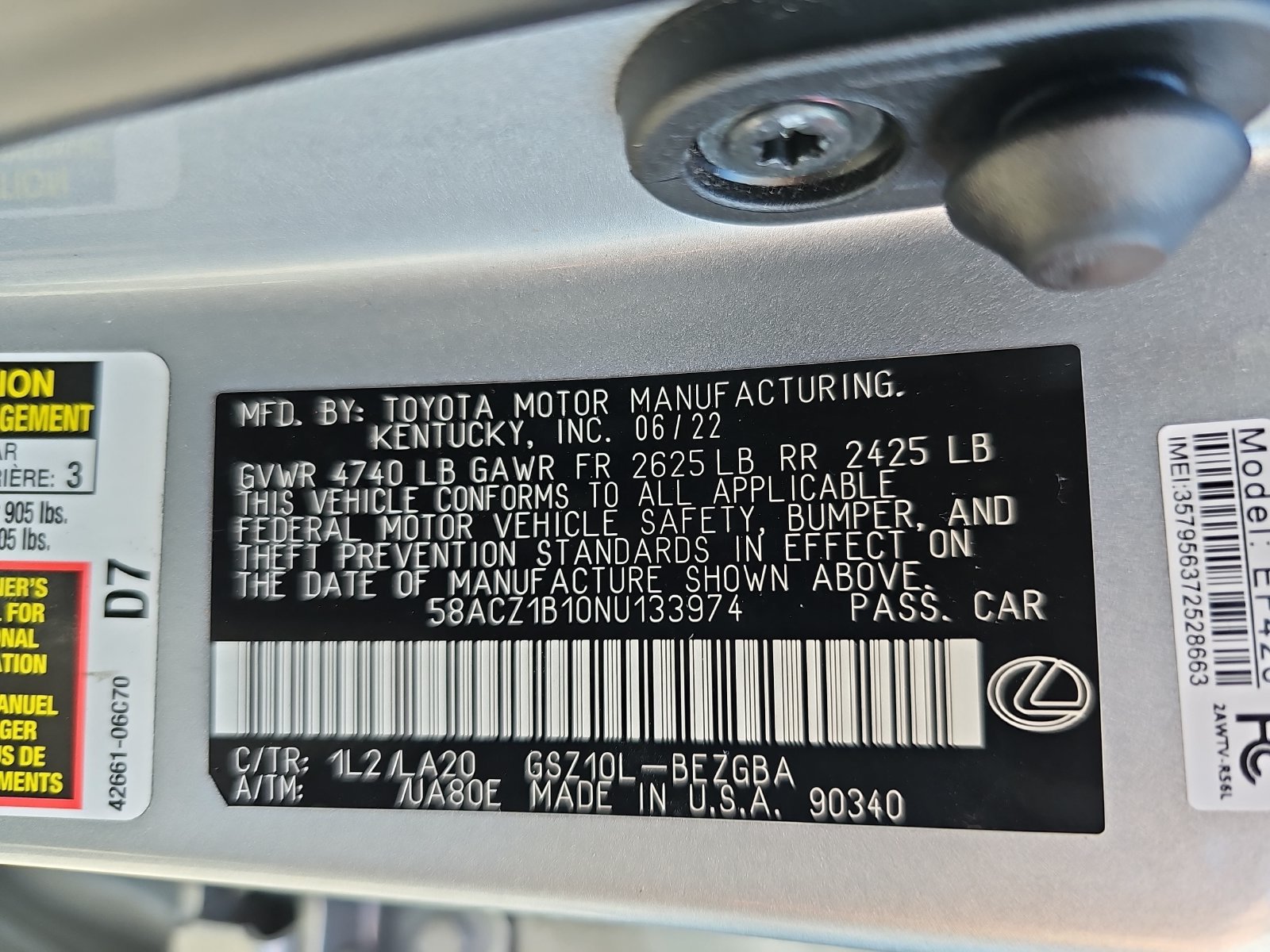 Used 2022 Lexus ES 350 w/ Accessory Package FWD image 43