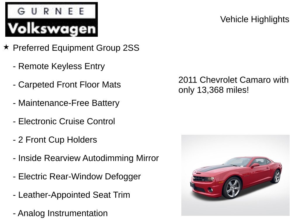 Used 2011 Chevrolet Camaro SS w/ Black Stripe Package RWD image 8