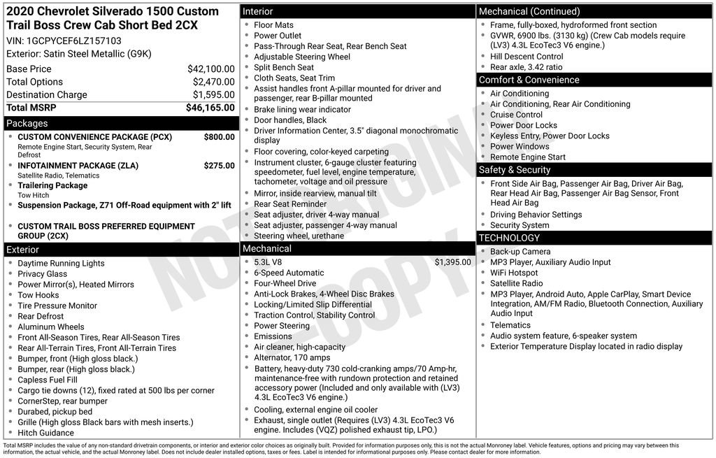 Used 2020 Chevrolet Silverado 1500 Custom Trail Boss w/ Custom Convenience Package AWD/4WD image 27