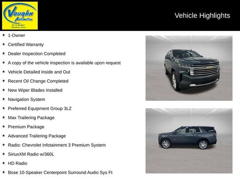 Used 2021 Chevrolet Tahoe High Country w/ Premium Package AWD/4WD image 2