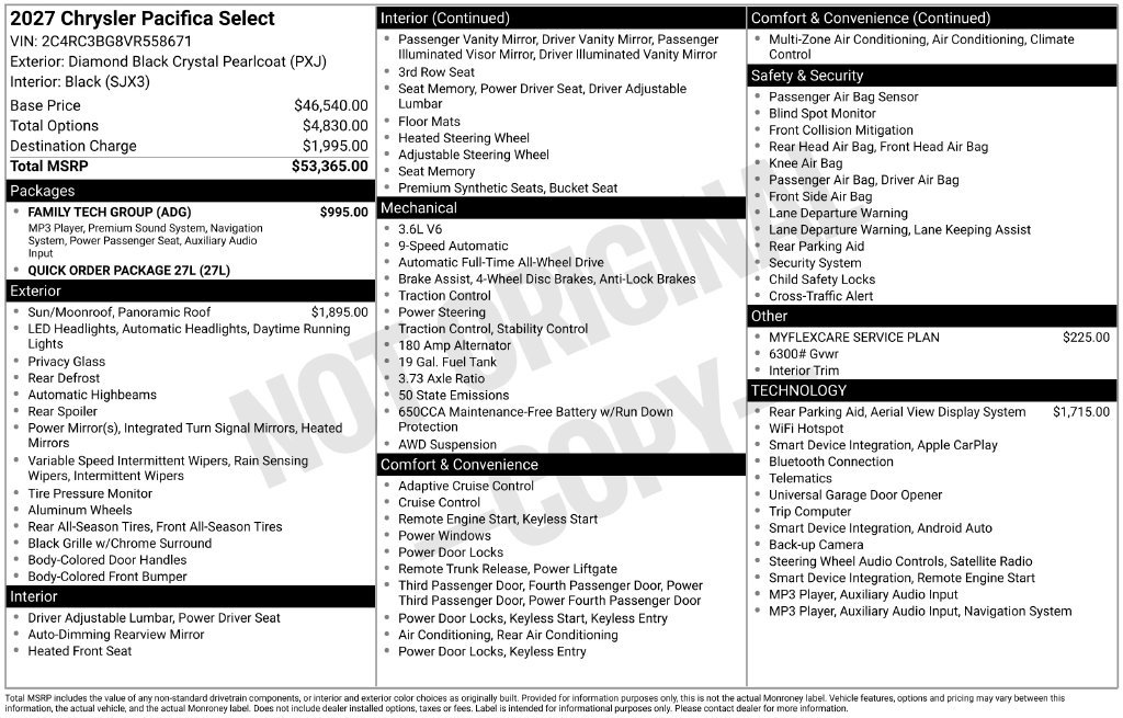 New 2027 Chrysler Pacifica Select w/ Family Tech Group AWD/4WD image 44