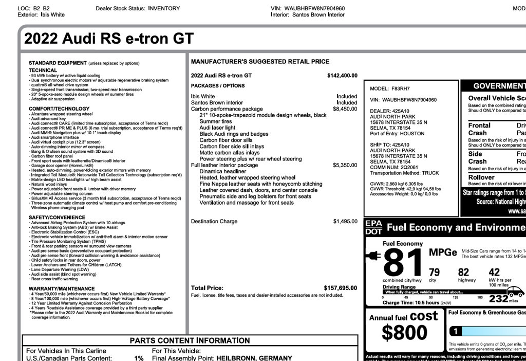 Used 2022 Audi RS e-tron GT w/ Carbon Performance Package AWD/4WD image 1