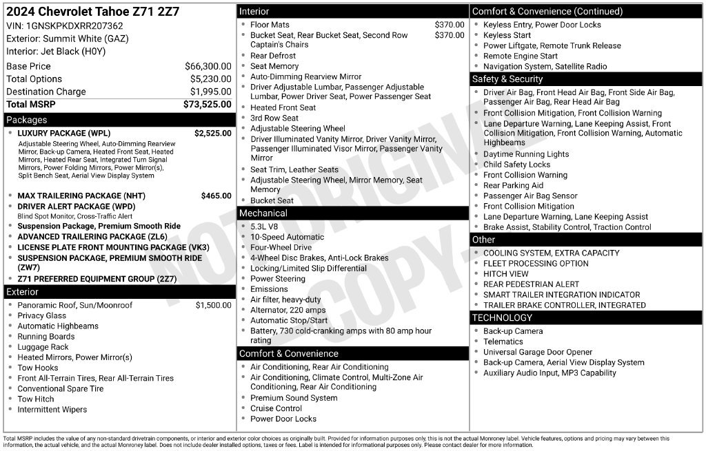 Used 2024 Chevrolet Tahoe Z71 w/ Luxury Package AWD/4WD image 2