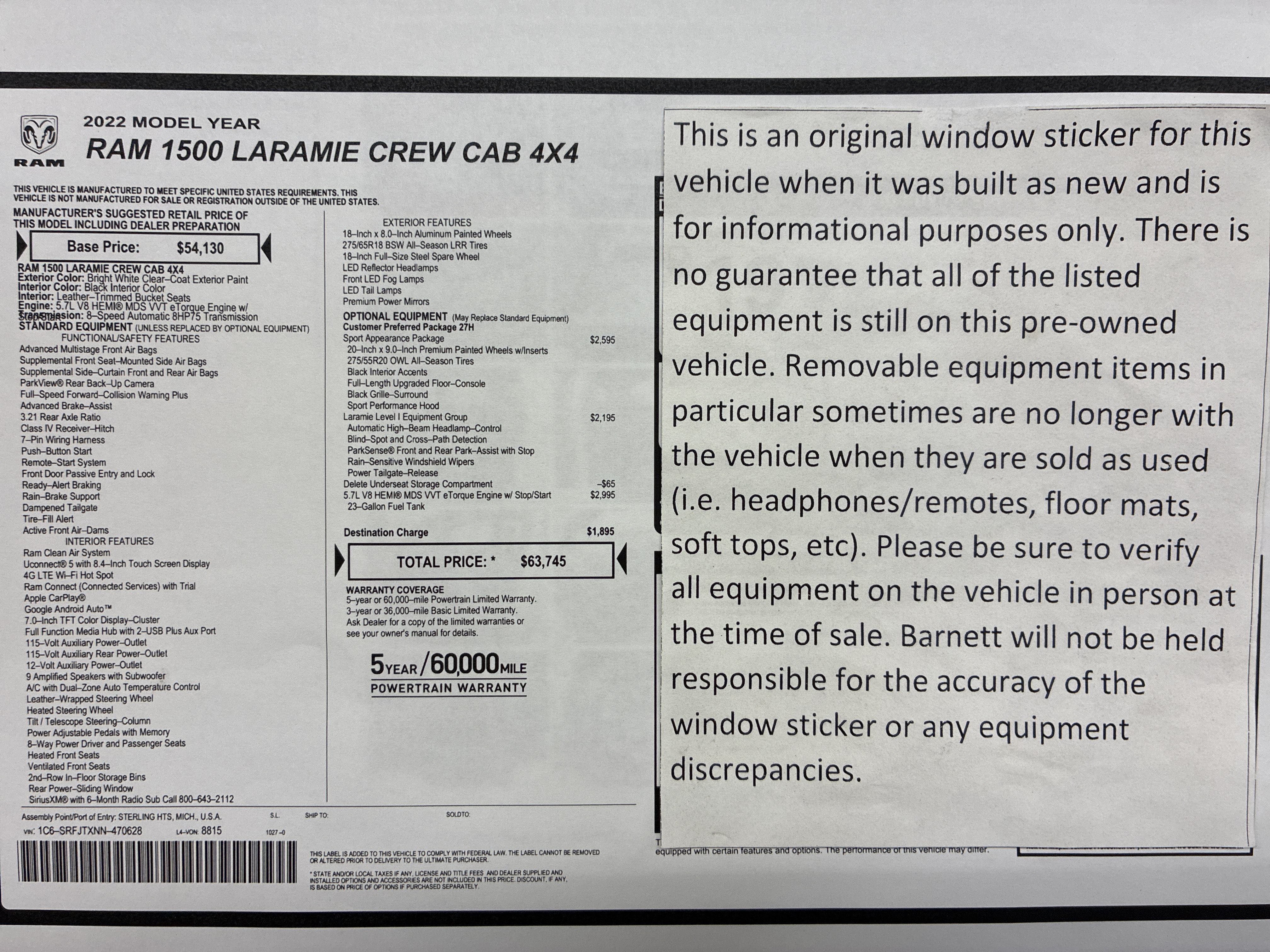 Certified 2022 RAM 1500 Laramie w/ Sport Appearance Package AWD/4WD image 2