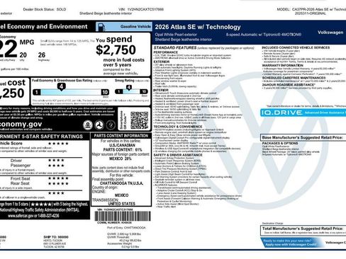 Used 2026 Volkswagen Atlas SE AWD/4WD image 3