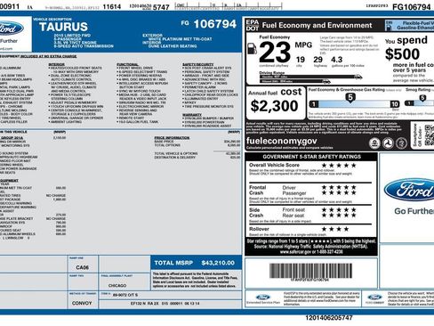 Used 2015 Ford Taurus Limited w/ Equipment Group 301A FWD image 44