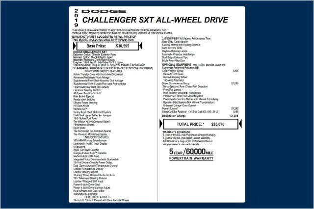 Used 2019 Dodge Challenger SXT w/ Driver Convenience Group AWD/4WD image 2