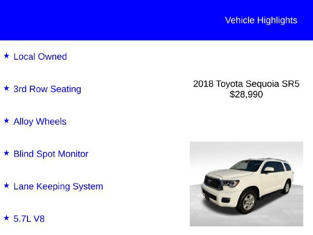 Used 2018 Toyota Sequoia SR5 w/ Carpet Cargo Mat Package AWD/4WD image 2