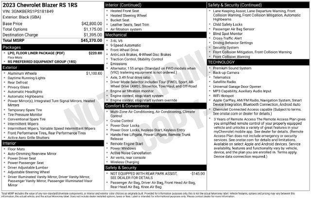 Used 2023 Chevrolet Blazer RS w/ LPO, Floor Liner Package FWD image 25