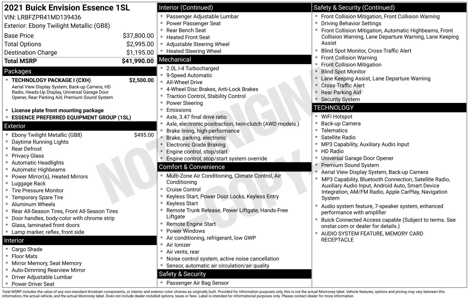 Certified 2021 Buick Envision Essence w/ Technology Package I AWD/4WD image 37