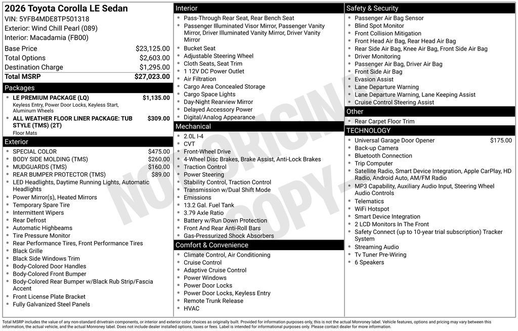 New 2026 Toyota Corolla LE w/ LE Premium Package FWD image 21