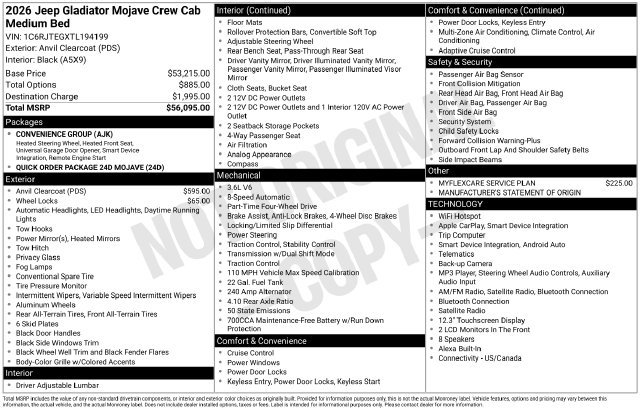 New 2026 Jeep Gladiator Mojave AWD/4WD image 34
