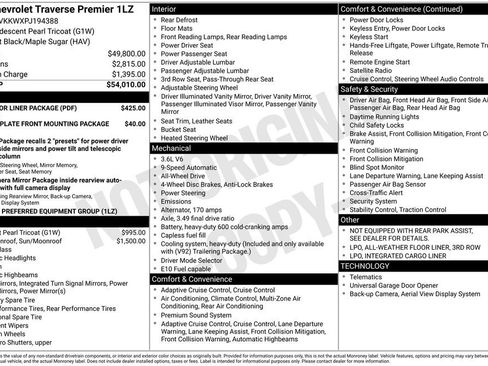 Used 2023 Chevrolet Traverse Premier w/ LPO, Floor Liner Package image 6