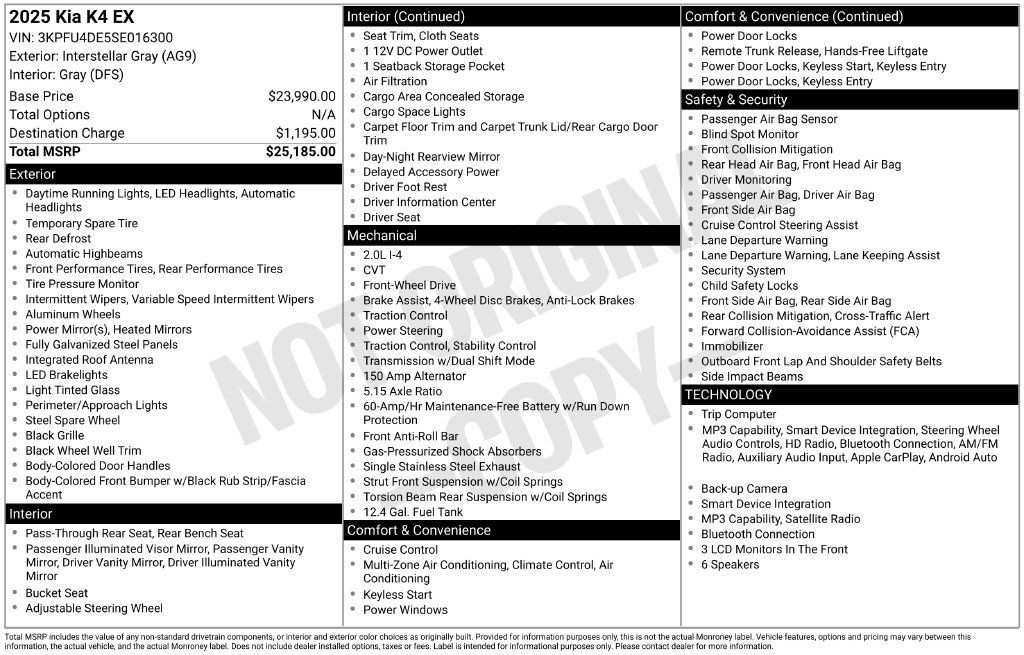 Used 2025 Kia K4 EX FWD image 3