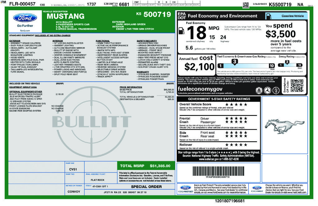 Used 2019 Ford Mustang Bullitt w/ Bullitt Electronics Package RWD image 6