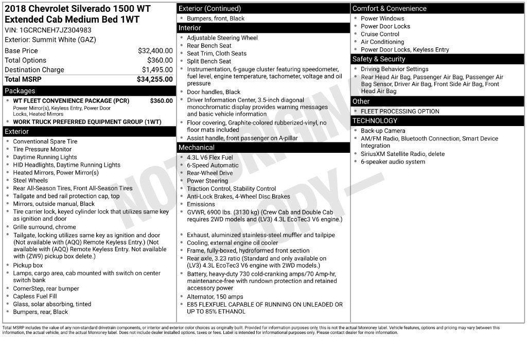 Used 2018 Chevrolet Silverado 1500 W/T w/ WT Fleet Convenience Package RWD image 10
