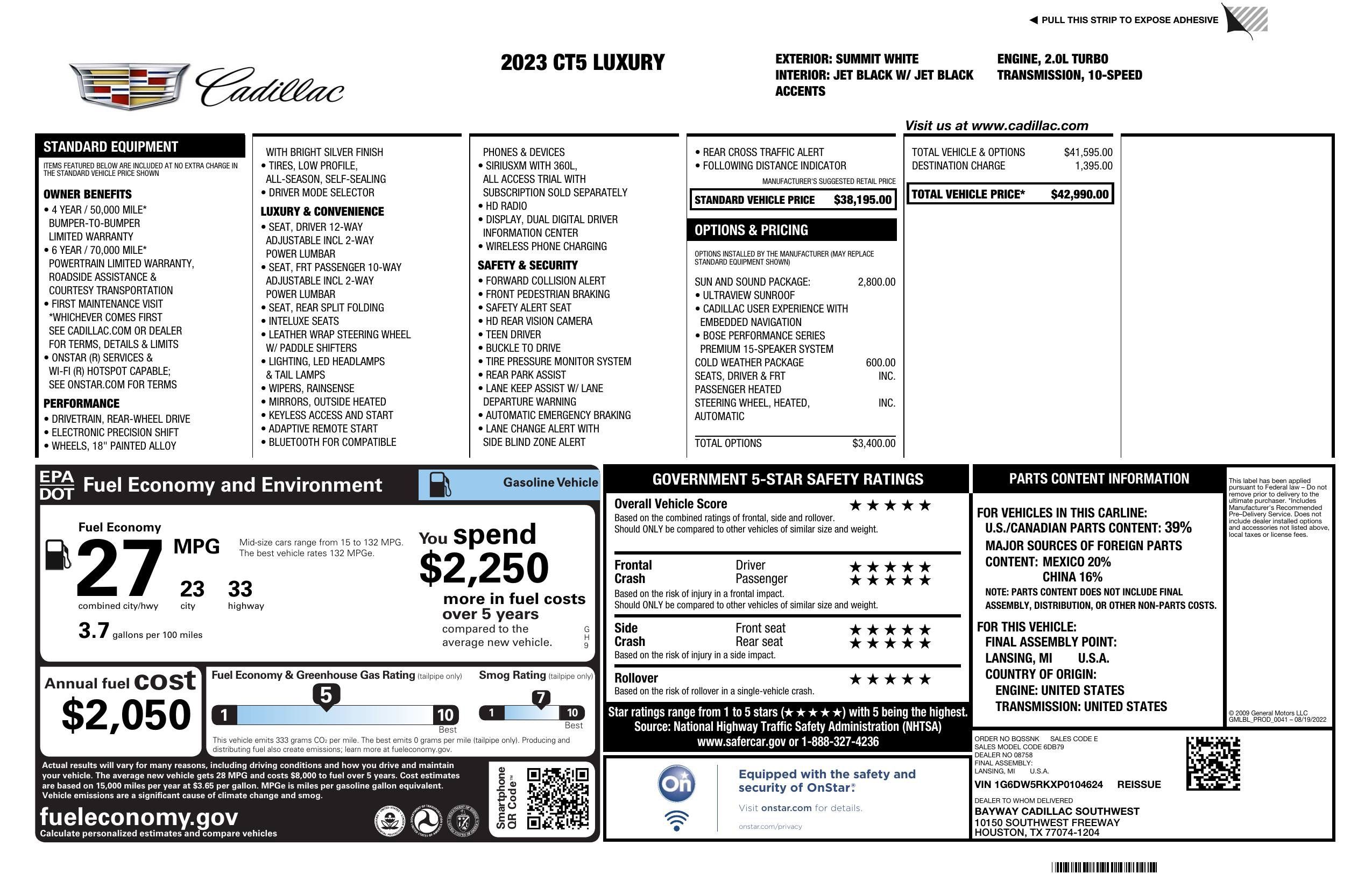 Used 2023 Cadillac CT5 Luxury w/ Sun And Sound Package RWD image 3