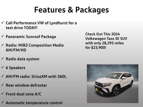 Used 2024 Volkswagen Taos SE w/ Panoramic Sunroof Package AWD/4WD image 4