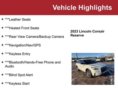 Used 2023 Lincoln Corsair Reserve w/ Rear Removable Package Tray image 2