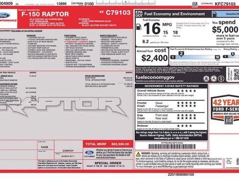Used 2019 Ford F150 Raptor w/ Equipment Group 801A Mid image 7