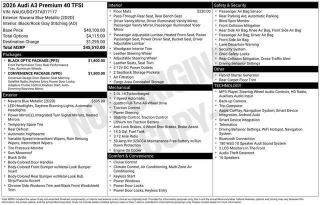 Used 2026 Audi A3 2.0T Premium w/ Black Optic Package AWD/4WD image 39