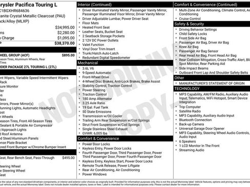 Used 2017 Chrysler Pacifica Touring-L w/ Tire & Wheel Group FWD image 2