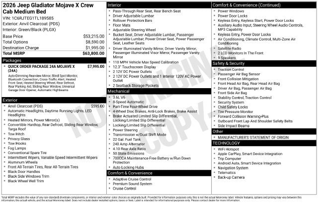 New 2026 Jeep Gladiator Mojave AWD/4WD image 38